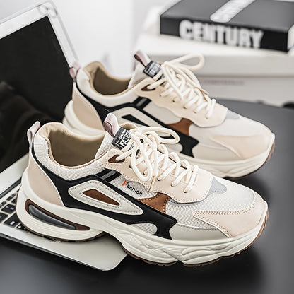 Men's Fashion Sneakers - White/Black/Brown PU Upper, Breathable Fabric Lining  Cushioned EVA Insole, Durable PVC Sole, Lace-Up Mid-Top Design for All-Season Casual  Daily Wear, High Top Sneakers, Versatile Footwear, Modern