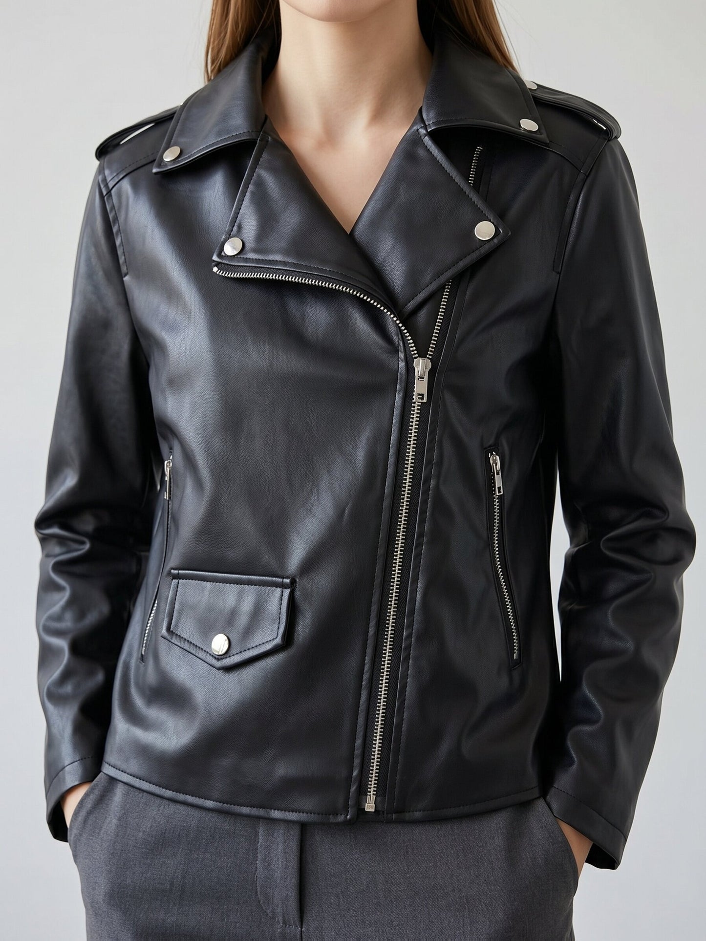European Women's Lightweight PU Zip Jacket for Spring & Autumn