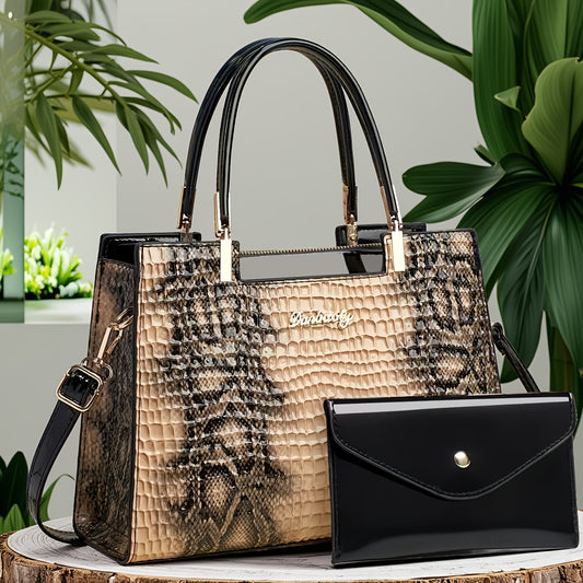 Women's PU Crocodile Pattern Large Capacity Shoulder Bag