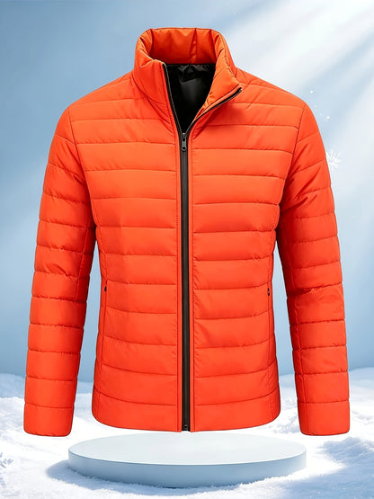 Men's Winter Warm Windproof Jacket with Stand Collar and Zippered Pock