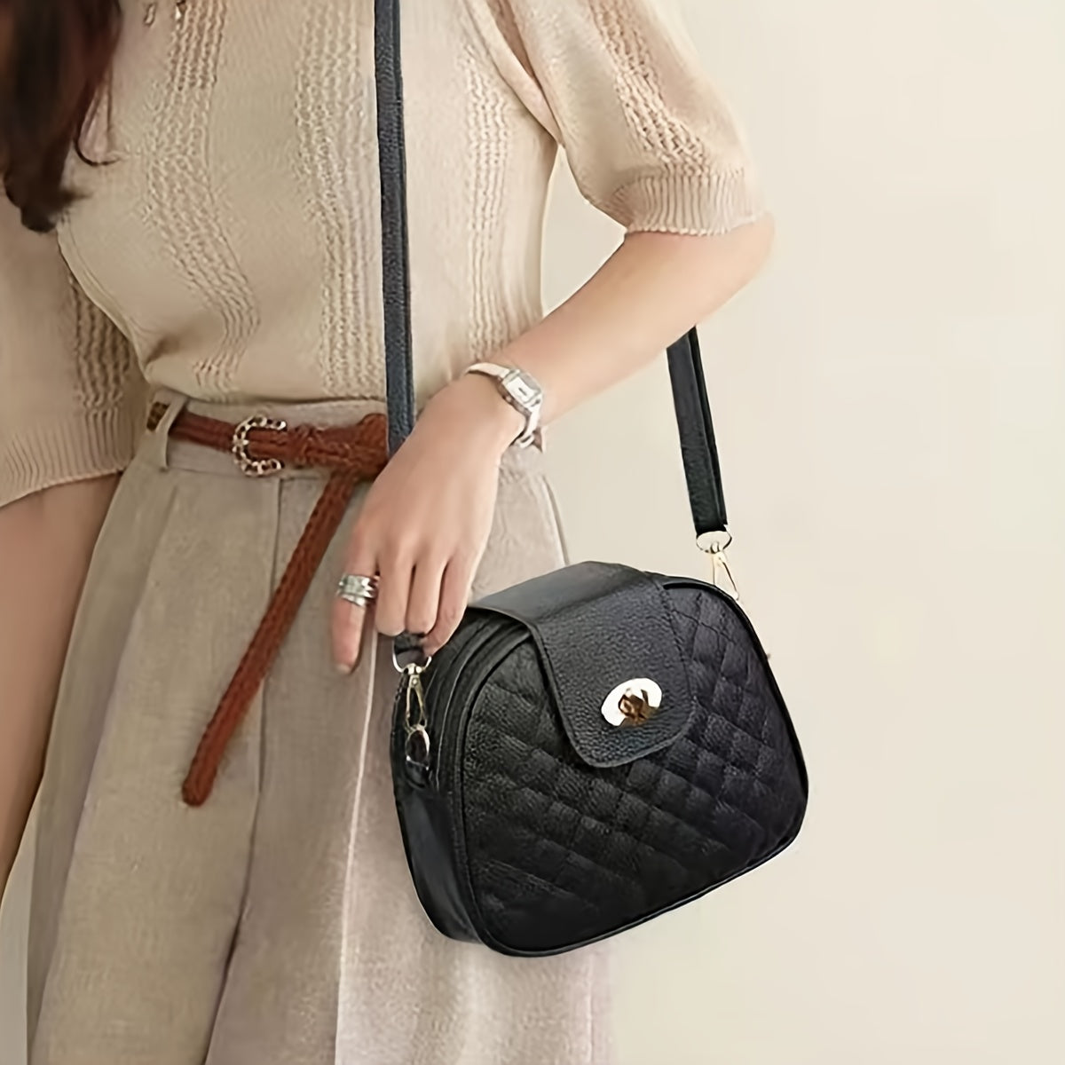 2024 Trendy Shoulder Bags, Popular Diamond-Patterned Spring And Summer Women'S Black Crossbody Mini Bags, Versatile Small Bags, Authentic Multi-Layer Women'S Bags, New Fashionable Middle-Aged Bags, Three-Layer Small Square Ba