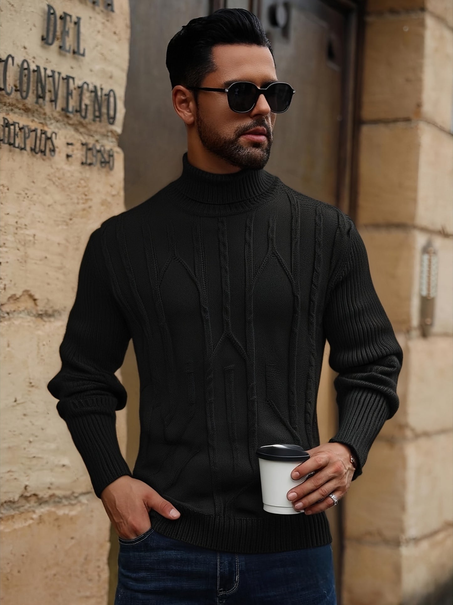 Men'S Solid Color Turtleneck Sweater, Highly Elastic, Stylish, Comfortable, And Warm Top, Suitable for Outdoor Wear in Autumn And Winter, Base Layer Sweater, Striped Knitted Turtleneck Sweater - Long Sleeve Pullover, Featurin
