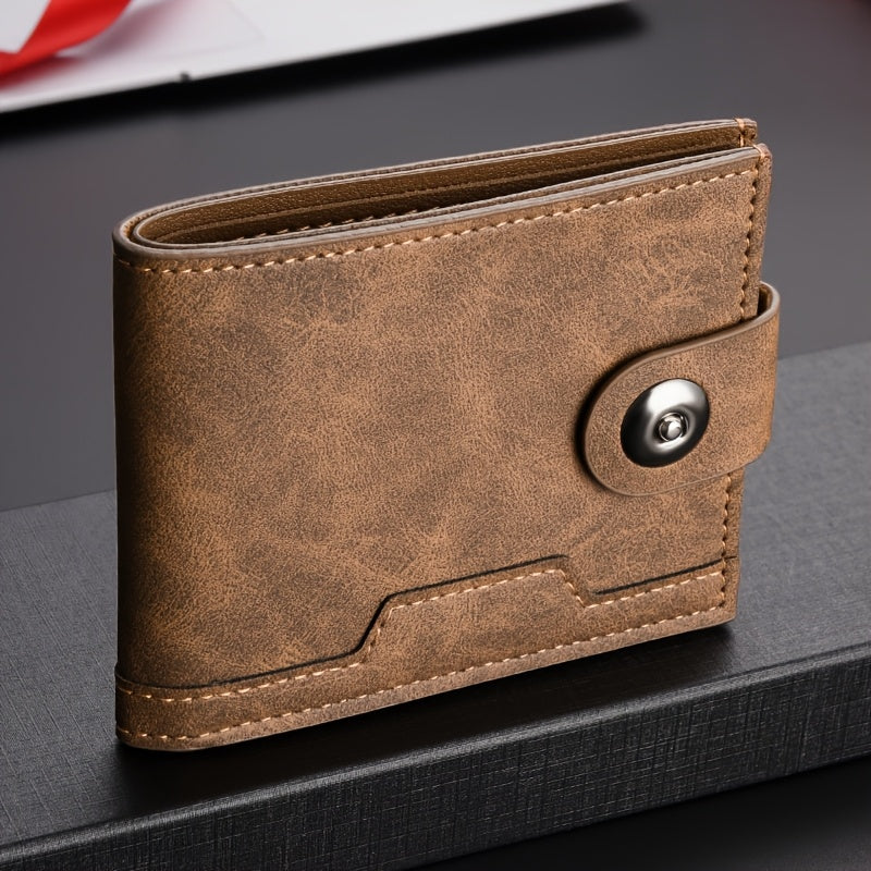European Style Men Wallet Secure Button Business Short Model with Large Capacity Multi-Card Slots PU Wallet Trendy Youth Fashion