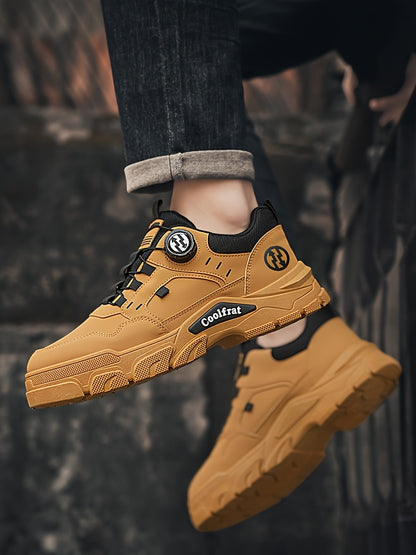 Men's Solid Color Skate Sneakers - Adjustable Rotating Buckle Straps, Slip-Resistant PVC Sole  Durable PU Upper, Low-Top Lace-Up Design for Hiking, Walking, Daily Wear - All-Season Casual Streetwear Shoes, Skate Shoes