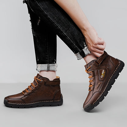 Men's Retro High-Top Casual Ankle Boots with Buckle & Lace-Up