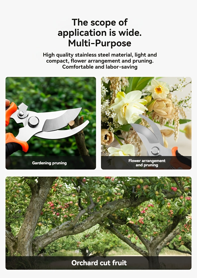 Gardening Scissors | Comfortable Grip, Spring-Assisted, Sharp and Non-Slip, Ideal for Pruning Branches and Flowers, Modern Stainless Steel Blades - ayq