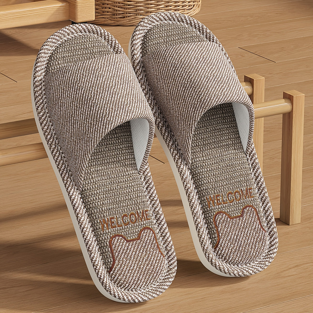 Unisex Cozy Linen Slip-On Slippers with Anti-Slip EVA Sole