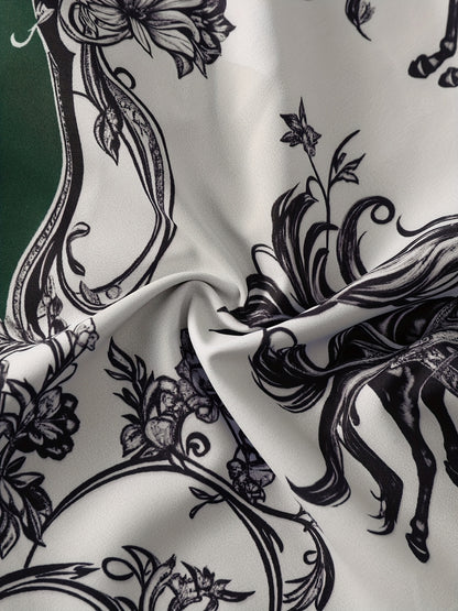 Men's Summer Suit Set: Short Sleeve Knight Print Positioning Burned Shirt with Open Collar, Drawstring Casual Shorts Pajama Two-Piece Set