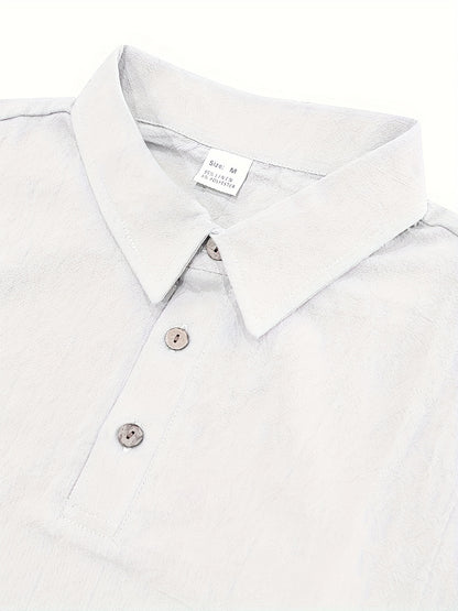 Essential for a Cool Summer! Men's Linen Shirt & Shorts Set, Comfortable Casual Outing Choice - Simple Beach Vacation Style Solid Color Linen