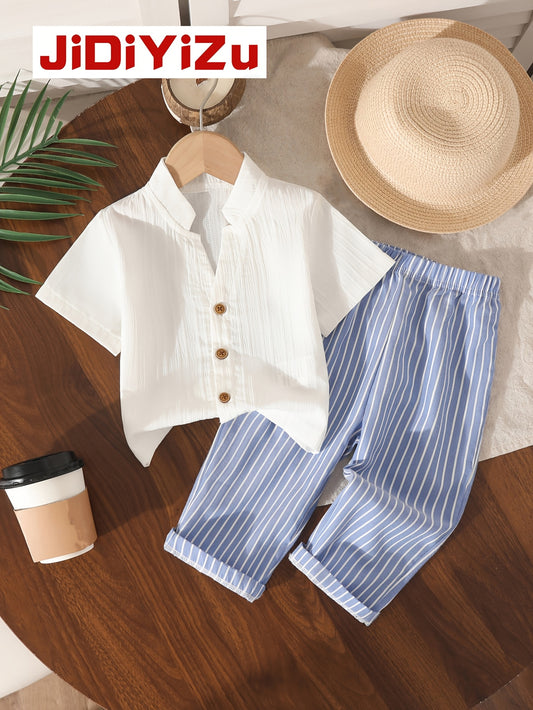 Boys' Casual Summer Shirt and Pants Set, Polyester Blend