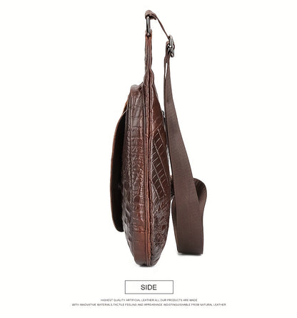 HUMERPAUL Men'S Casual Brown Leather Crossbody Bag with Alligator Print - Adjustable Strap, Multi-Compartment, Everyday Commute Shoulder Bag, Everyday Bag   Casual Style Bag   Adjustable Strap Bag