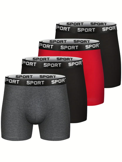Men's 4-Pack Cotton Stretch Trunk Underwear with Wide Elastic Band