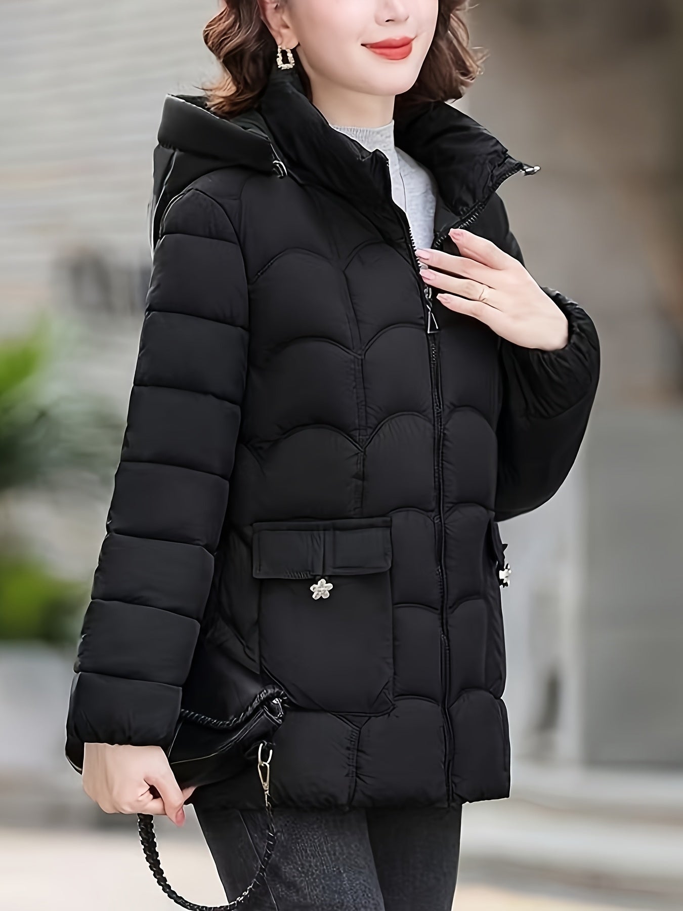 Women'S Elegant Winter Coat - Lightweight Thermal Jacket with Full-Zip Front, Long Sleeve Cold Weather Outerwear for Everyday & Formal Events - All-Season, Machine Washable Women'S Clothing, Ladies Winter Coats, Geometric Pat