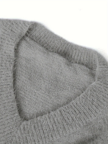 Plus Size - Women'S Cozy Yellow V-Neck Sweater with Pearl Buttons & Fleece-Lined Cuffs - Asymmetrical Hem, Geometric Pattern, Casual Winter Pullover for Casual Attire, Winter Apparel | Vneck Sweater | Pearl Button Details, Sw