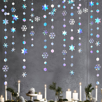 4-Meter Laser Snowflake Flower String - Vibrant Blue & Winter Party Decorations with Glowing Effect, Perfect for Christmas, New Year, Birthday, and Family Gatherings