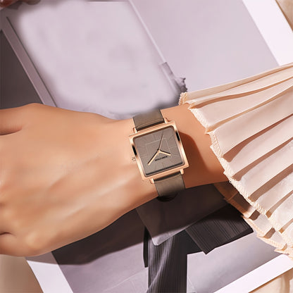 Women's Quartz Watch with Calfskin Strap and Minimalist Square Case