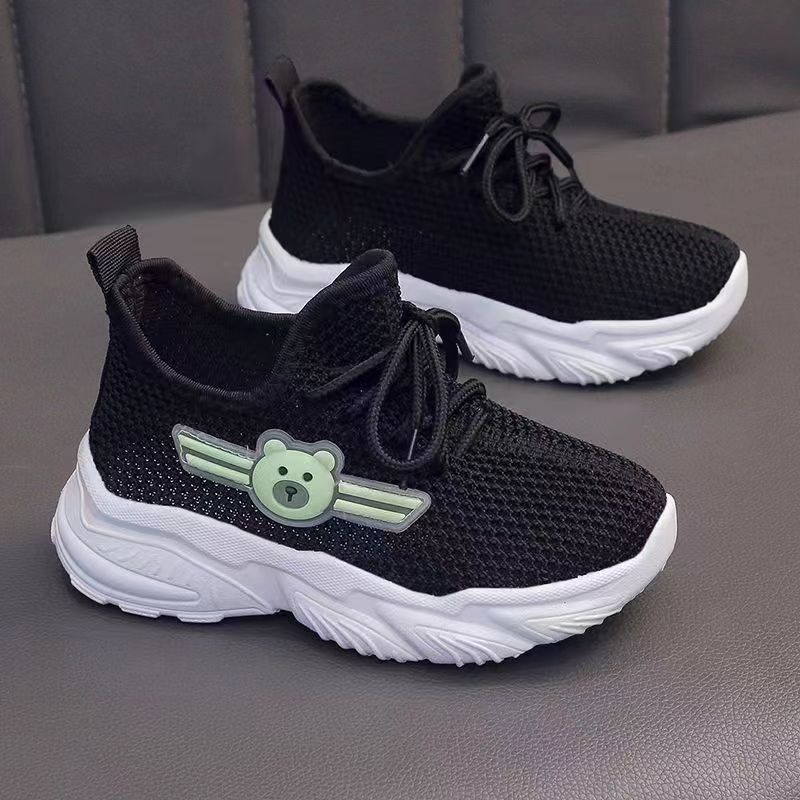 Youngsters' Breathable Lightweight Sneakers - Low-Top Lace-Up & Slip-On Design with Cute Bear Accents, Light Purple & Black Mesh & Fabric Upper, Cushioned PVC Sole for Boys & Girls, Summer Casual Shoes, Youngsters Sneakers, P