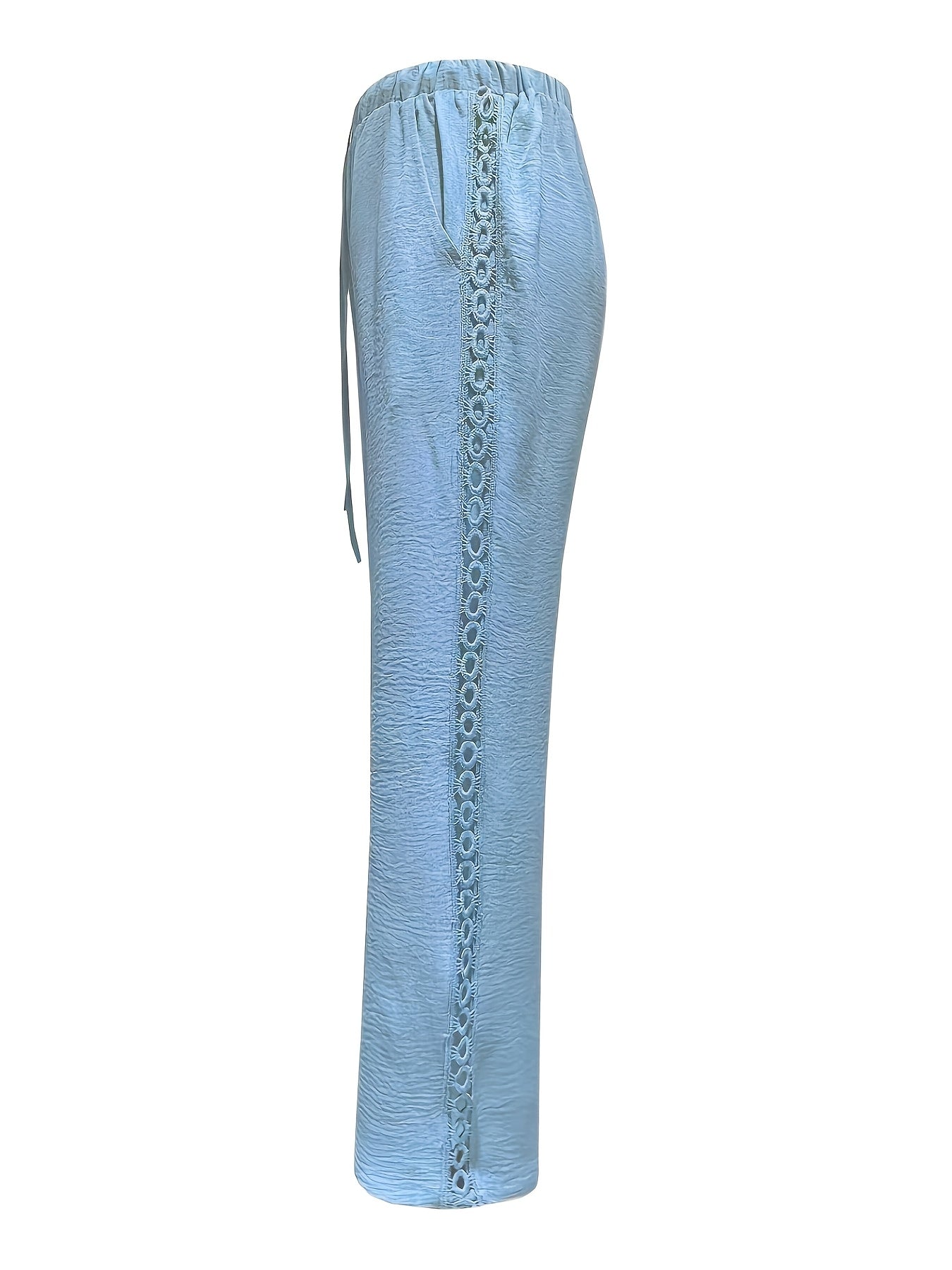 Women's Casual Straight Leg Polyester Trousers with Ruffle Detail