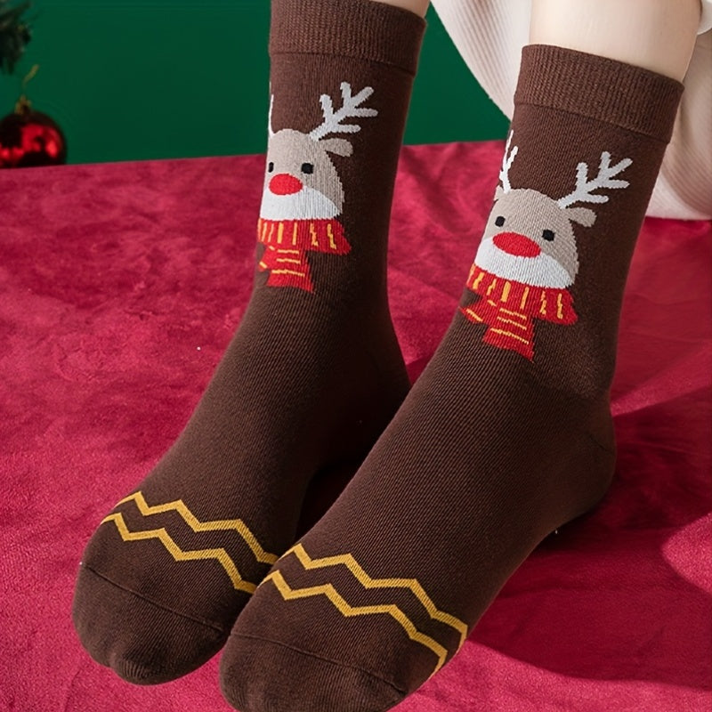 5 Pairs Women'S & Men'S Christmas Mid-Calf Socks - Soft Warm Winter Holiday Socks with Reindeer, Snowflakes, Candy Canes, Gingerbread Men, Santa Hats & More - Machine Washable Cozy Casual & Elegant Christmas Party Socks For C