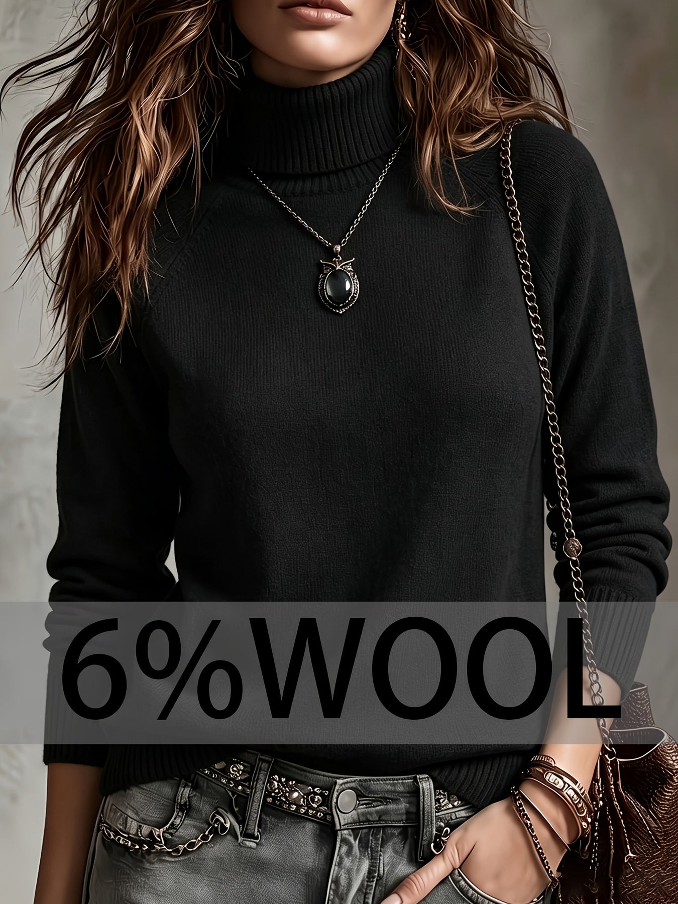 Women's Warm Wool Blend High-Neck Pullover Sweater for Fall