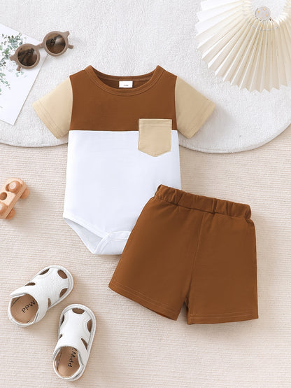 Baby Boy Summer Romper Set Casual Patchwork 2pcs Outfit - ayq