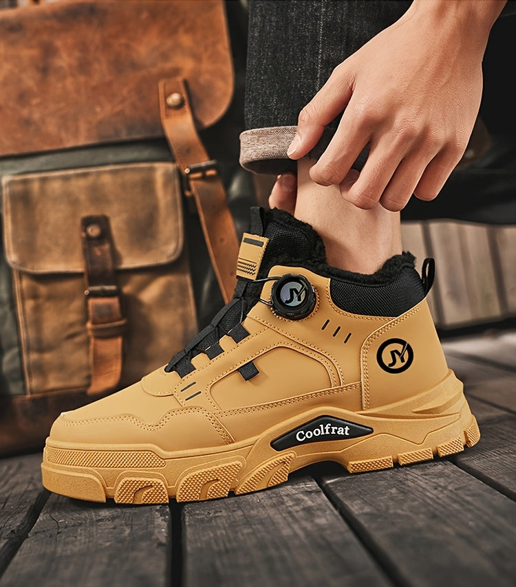 Men'S Winter High-Top Boots - Thick Warm Lace-Up Ankle Boots with Rubber Sole, Non-Slip Traction, Brown/ Color Options - Cold Weather Shoes for Everyday & Formal, Winter Boots, Formal Footwear, Retro Style, Durable Constructi