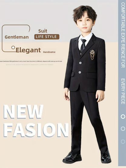 Boys' 4-Piece Suit Set: Jacket, Vest, Pants & Tie, British Style