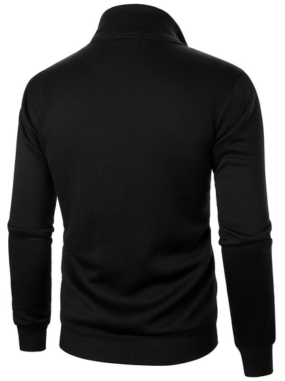 Men'S Heavyweight Thermal Zip-Up Jacket - Full-Zip Front Closure, Stand Collar Long Sleeve Coat for Winter, Gym, Outdoor Activities - Cold Weather Outerwear in Black - Easy-Care Polyester Construction, Winter Jacket, Gym Wear