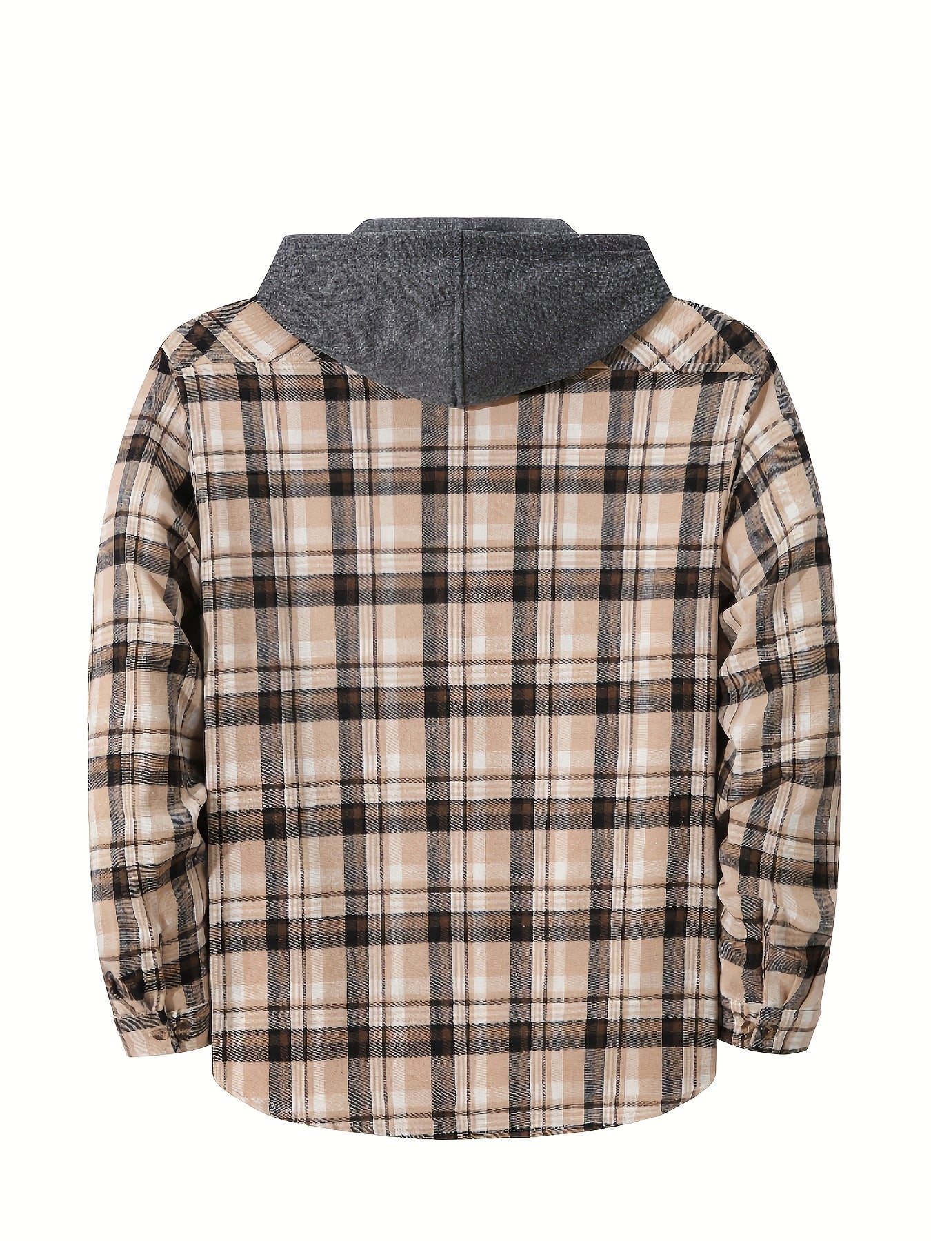 Plaid Shirt Coat For Men Long Sleeve Casual Regular Fit Button Up Hooded Shirts Jacket