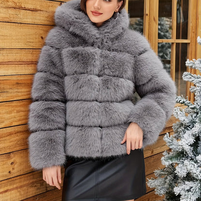 Women's Elegant White faux fur coat - Luxury Winter Outerwear with Single-Button Closure, Machine Washable Cold-Weather Jacket for Evening Events, Parties & Everyday - Chic Winter Coat for Women (Solid Color, O-Line Silhouett