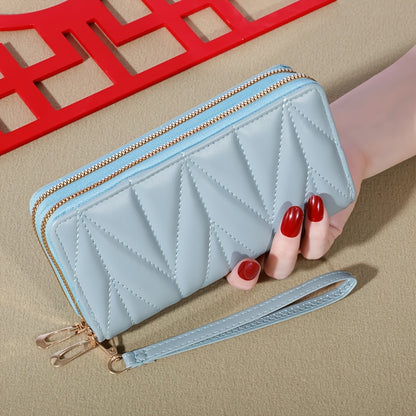 Women'S Stylish Long Wallet with Double Zippers - Casual Style, Card Holder And Coin Purse.