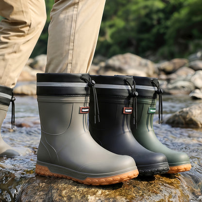 Men's Waterproof Short Rain Boots with Non-Slip Thick Sole
