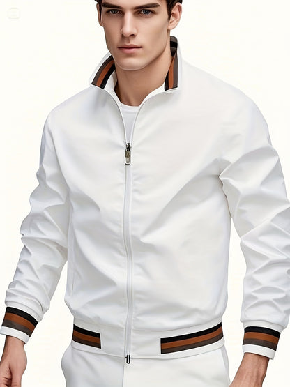 A Men'S Stylish Pilot Jacket, Made of Durable Fabric, Features Classic Striped Details, Perfect for Casual Outings Or Hiking. It Offers a Sense of Confidence And Fashion, Making It an Ideal Gift for Men