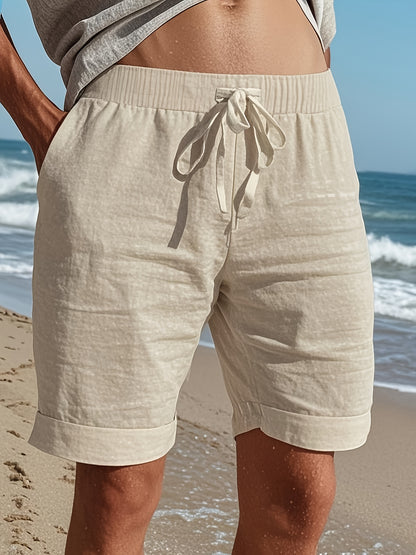 Men'S Light Blue Linen Shorts - Casual & Comfortable with Pockets, Drawstring Waist, Perfect for Summer Beach Outings and Casual Attir