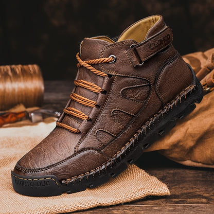 Handmade Men's Ankle Boots - Casual High-Top Rubber Sole Shoes