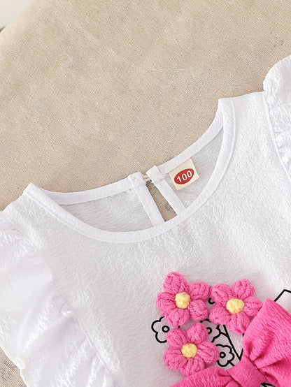 Girls' Summer Two-Piece Set with Floral Sleeveless Top & Shorts