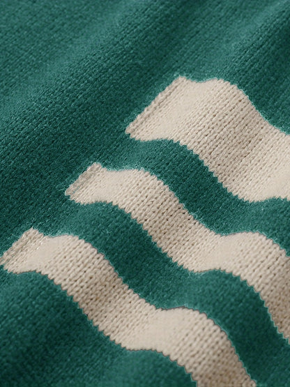 Men's Brown & Striped Sweater - Soft Round Neck Cable-Knit Winter Sweater with White Piping, Machine Washable Casual Pullover for Fall & Winter, Brown/Beige Horizontal Stripes, Ribbed Cuffs & Hem, Stylish Men's Sweater for Ev - ayq