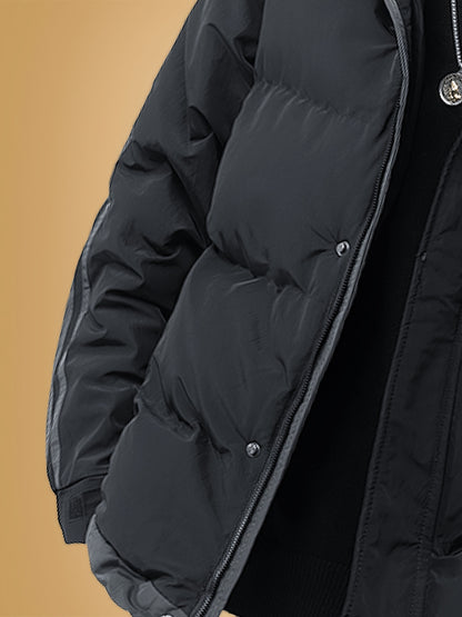 Men's Heavyweight Winter Coat - Hooded Jacket with Full-Zipper Closure, Insulated Outer Shell for Extreme Cold, Front Pockets - Dark Grey/White color, Hand Washable - Ideal for Everyday & Formal Cold Weather Outfits by OceanM