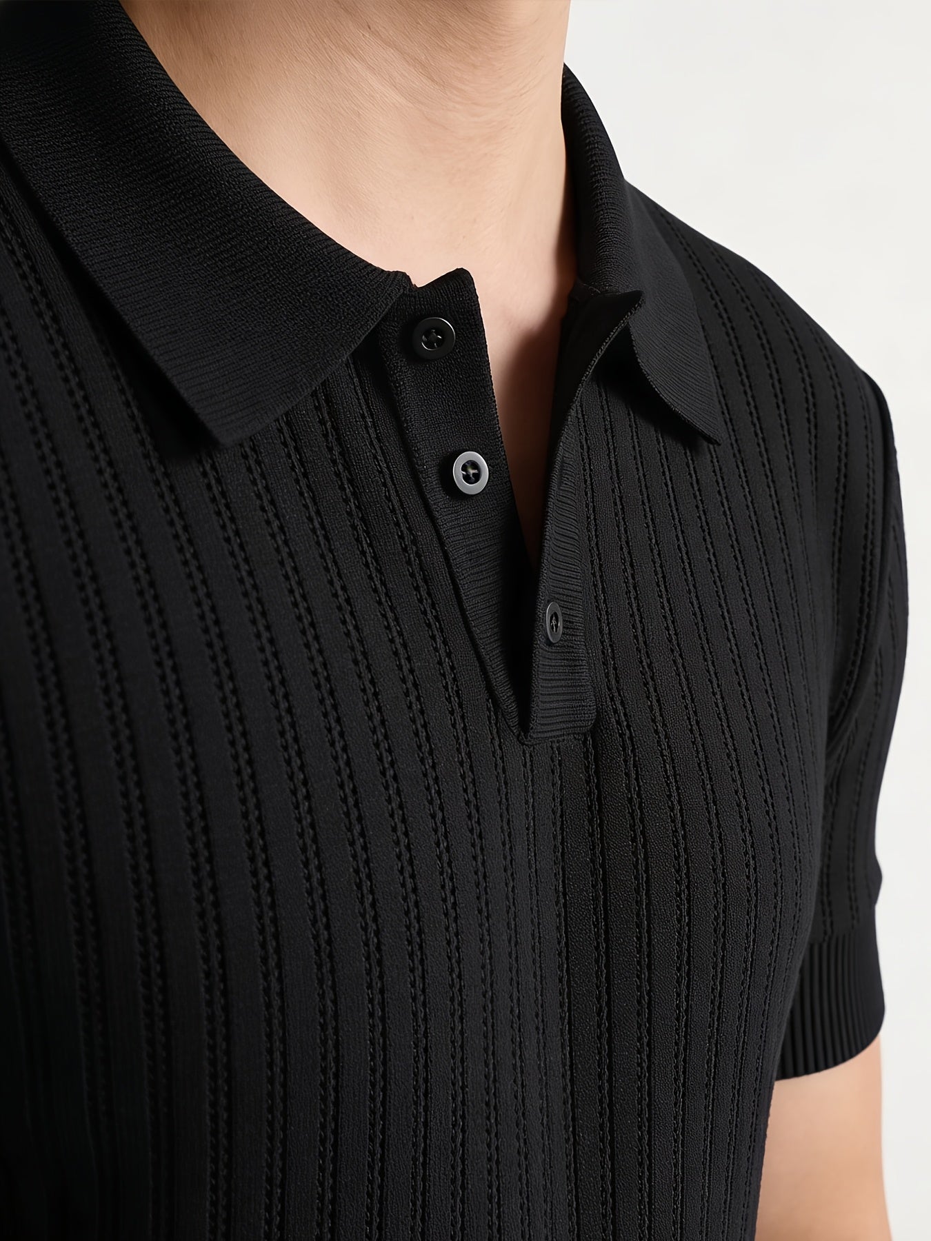 Men'S Summer Knitted Polo Shirt | Breathable Striped Design, Casual Lapel Collar, Short Sleeves, Three-Button Closure, Slim Fit, Ideal For Business Casual And Travel - ayq