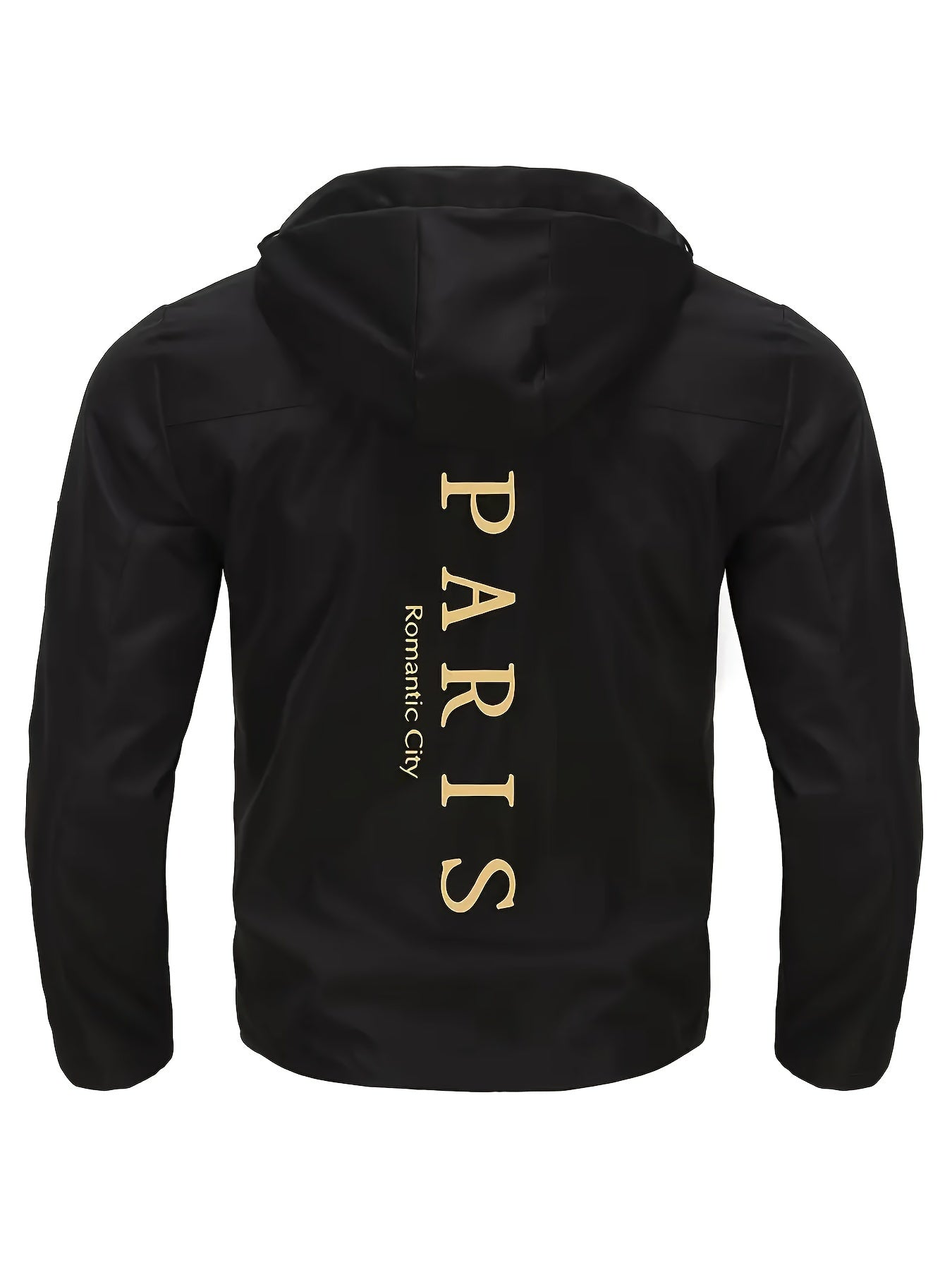 Men's Heavy-Duty Winter Hooded Jacket with Paris Print & French Label-Like Pocket - Full-Zip Full-Length Coat, Slim-Fit Casual Outerwear (Machine Washable) - Blue/Golden for Business & Everyday Use (), Mens Clothes, Workwear