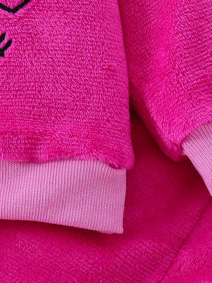 Adorable Cartoon Rabbit Embroidered Two-Piece Set for Youngsters - Soft Coral Fleece Outfit with Matching Pants, Perfect for Fall/Winter Casual Wear, Youngsters'S Playwear|Playful Design|Stretchy Fabric, Youngsters Girl Cloth