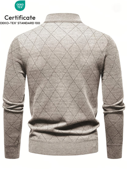 Men's Casual Quarter Zip Knit Sweater with Geometric Pattern