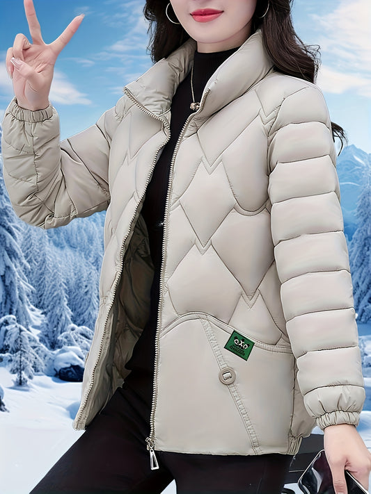 Women'S Elegant Winter Coat - Thick Warm Long Sleeve Jacket with Full-Zip Front, H-Line Silhouette, Non-Stretch Fabric for Cold Weather, Office, Party, Everyday - Asian-inspired Outerwear, Winter Coats, Office Wear, Stylish O