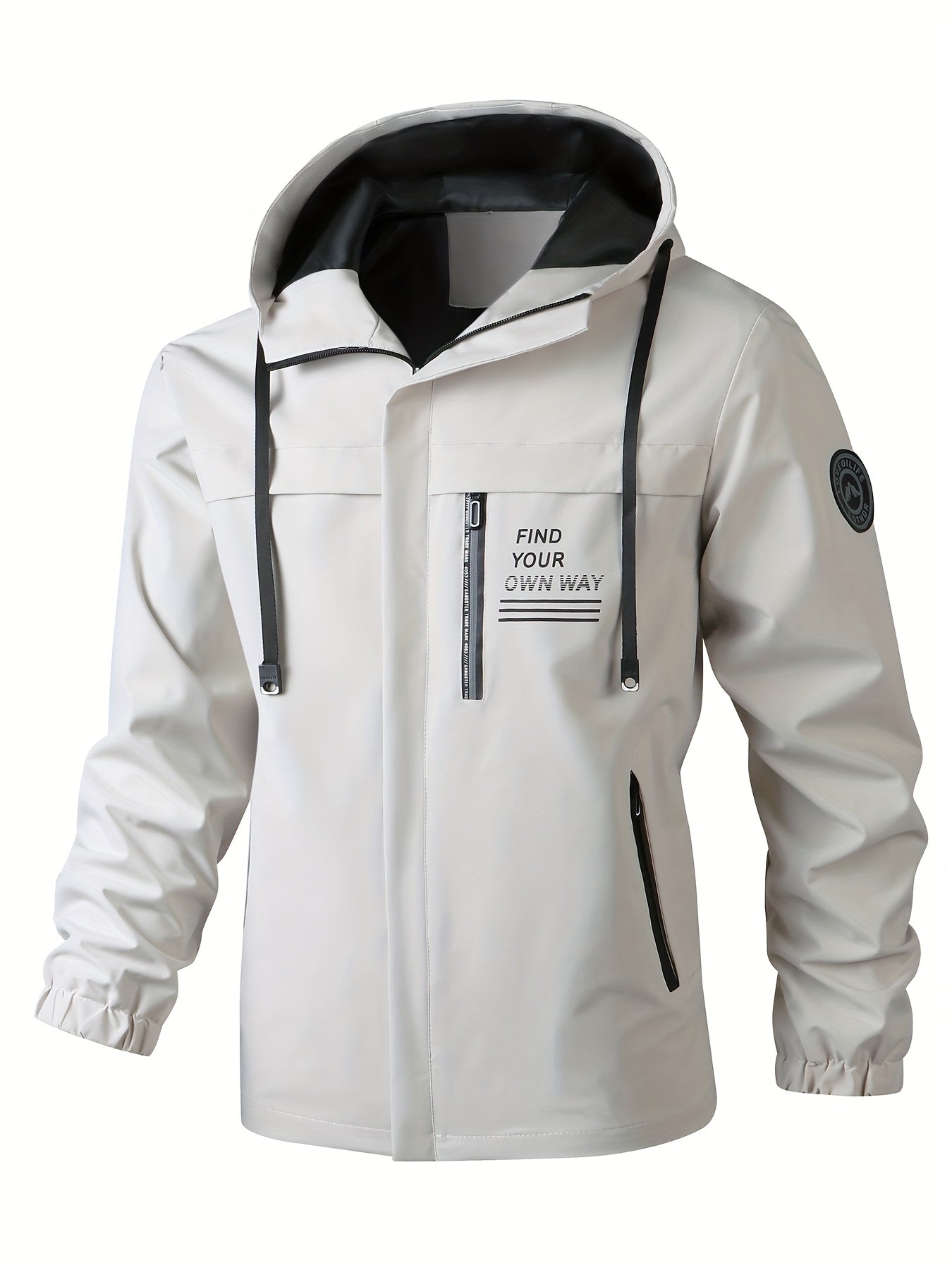 Men'S Stylish Black Hooded Windbreaker Jacket with Zipper Pockets - Casual, Loose Fit, Long Sleeve, Polyester Lining, Perfect for Spring and Fall, Casual Wear Jacket|Hooded Jacket|Zippered Jacke