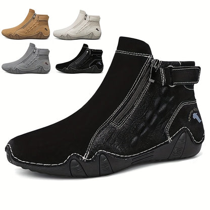 Men'S High-top Casual Shoes With Anti-slip, Comfortable, Outdoor, Fashionable, Plus Size, Business, Hand-stitched, Zipper, Cro, Lace-up.