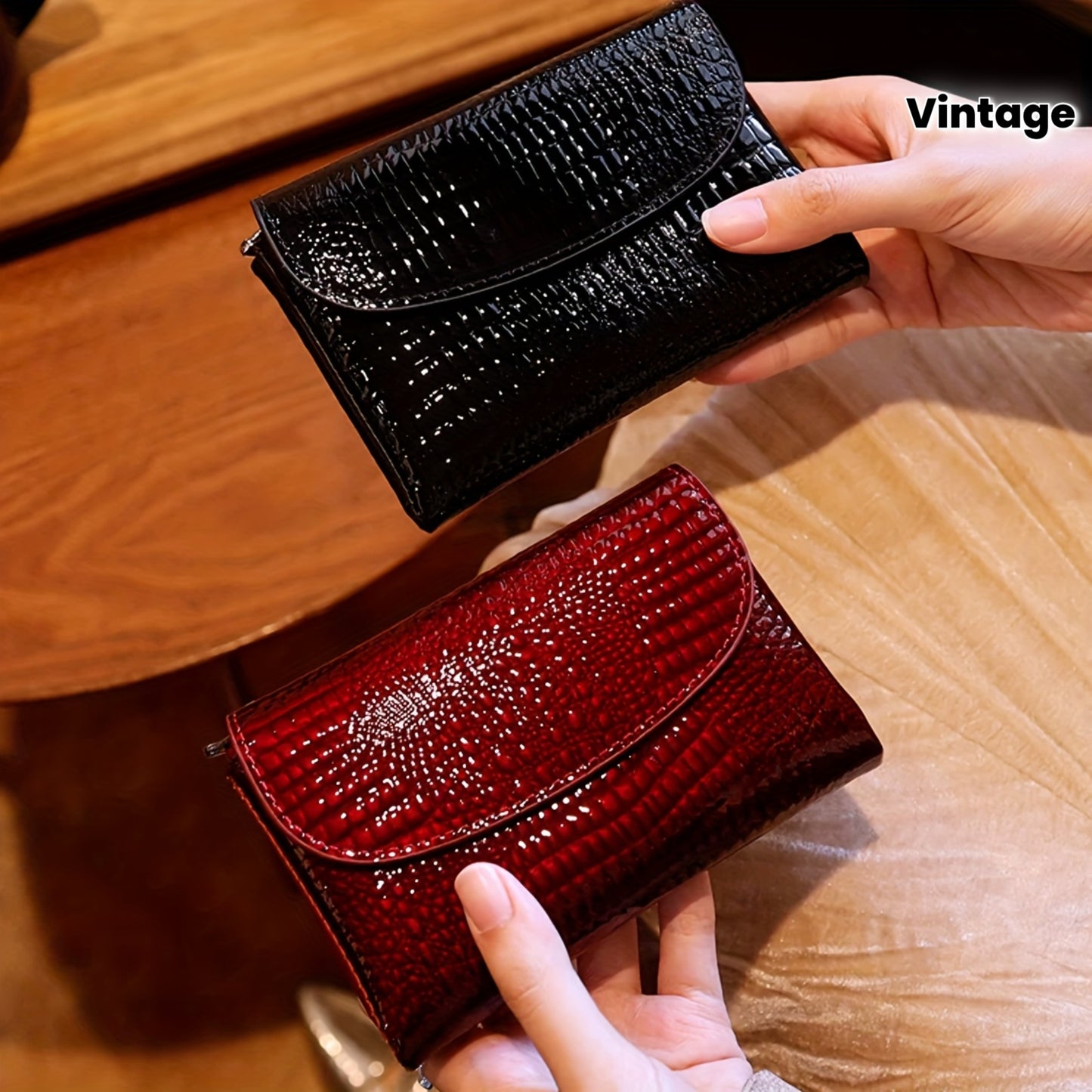 Women'S Luxury Genuine Leather Wallet - European & American Style Compact Trifold with Magnetic Closure, Golden-Tone Hardware, Zipper Pocket - Elegant, Red