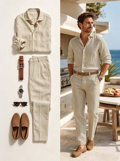 Men's Casual Linen Suit Set for Spring and Autumn