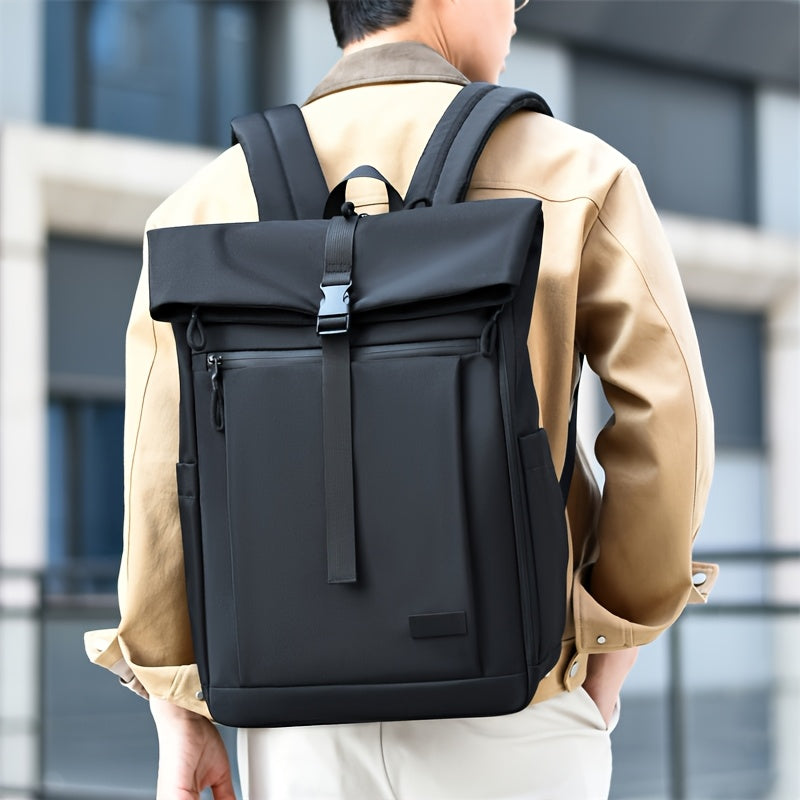 Casual Roll-Top Oxford Backpack for Men, College & Commuting