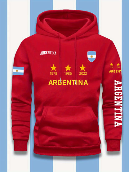 Men's Argentina Flag Hoodie - Casual Loose Fit Pullover