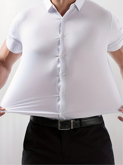 Men’s High-Stretch Lapel Short-Sleeve Shirt for Summer Casual